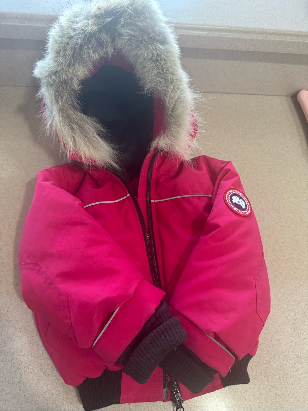 Kids Pink Winter Parka Jacket with Faux Fur Hood